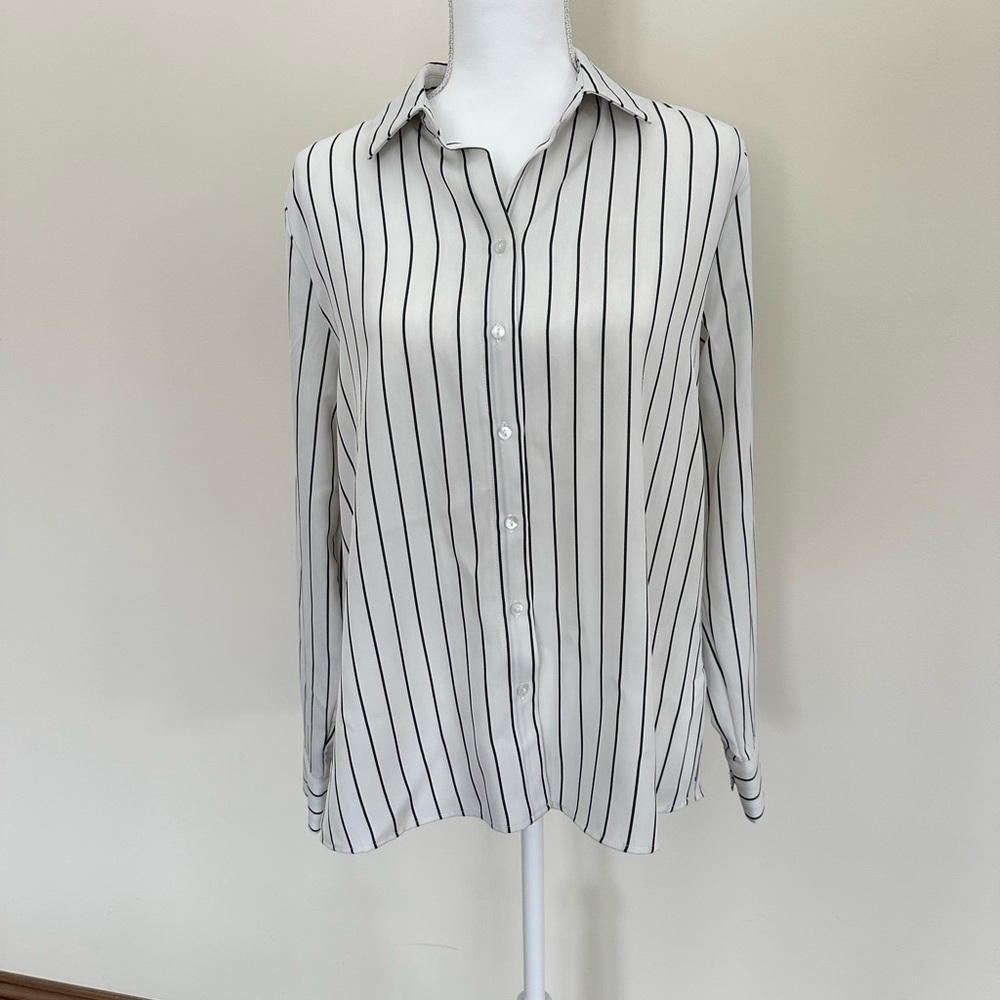 Chic Striped Button Down Shirt in White and Black